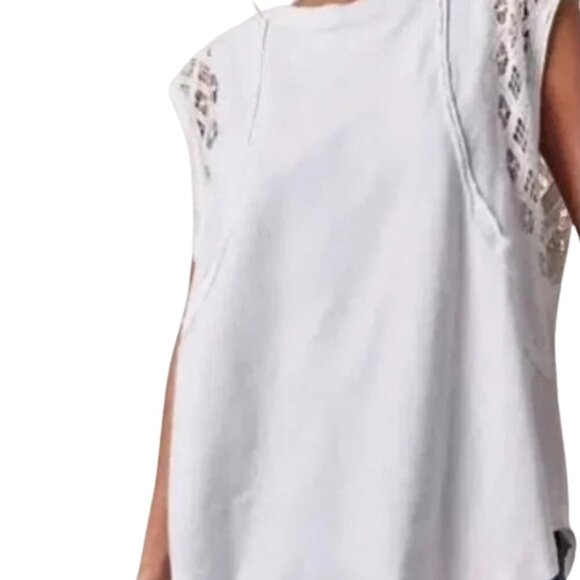 Free People Table for Two Tee T-Shirt Women's Small White Lace Crochet Boho NWOT - Picture 2 of 14